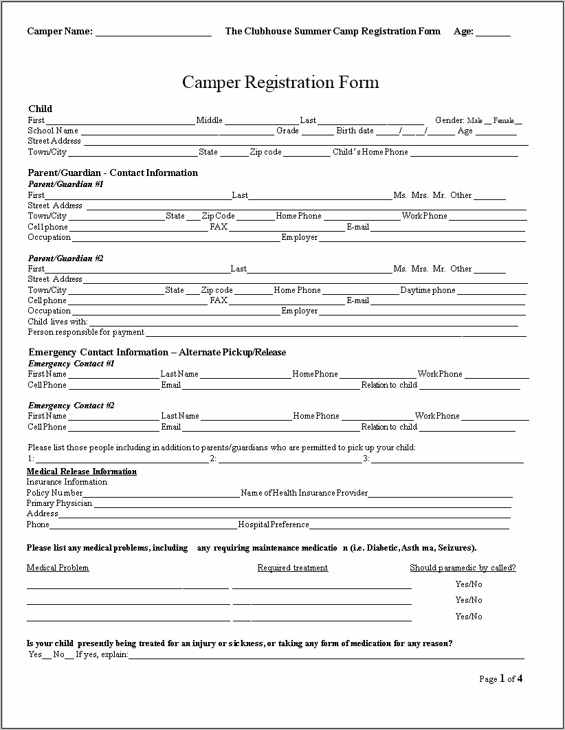 Family Reunion Registration Form Template Free