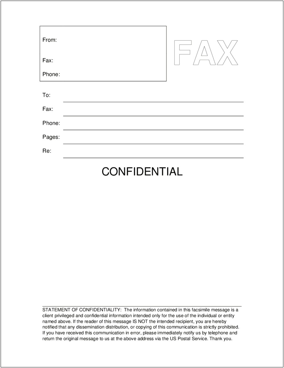 Fillable Fax Cover Sheet Template Free