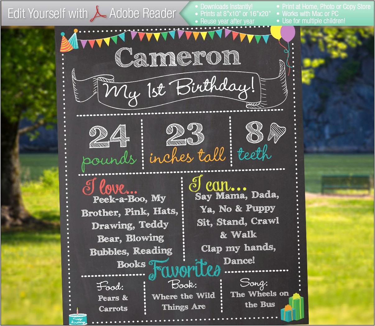 First Birthday Chalkboard Template Free Download