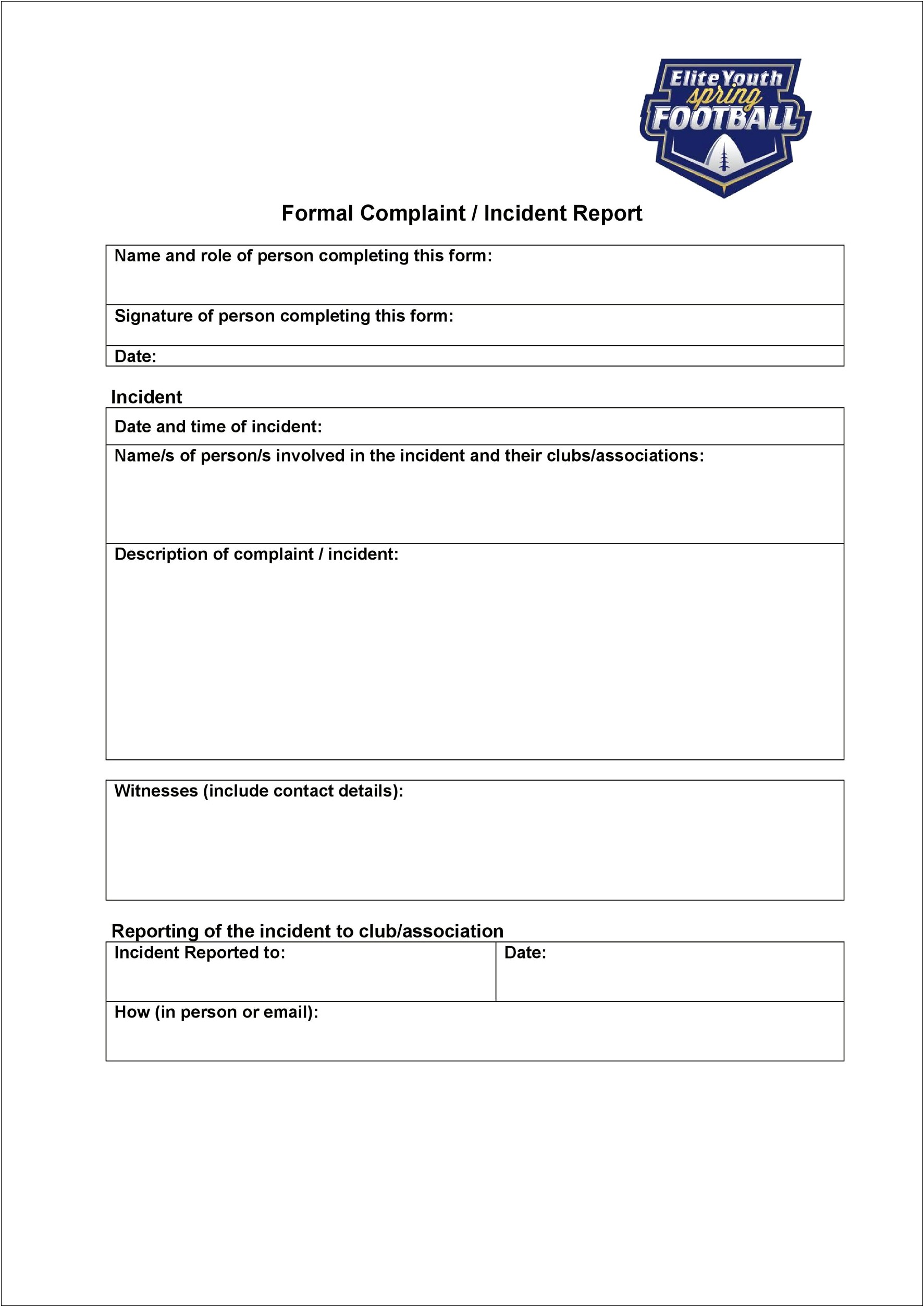 Free Accident Incident Report Form Template