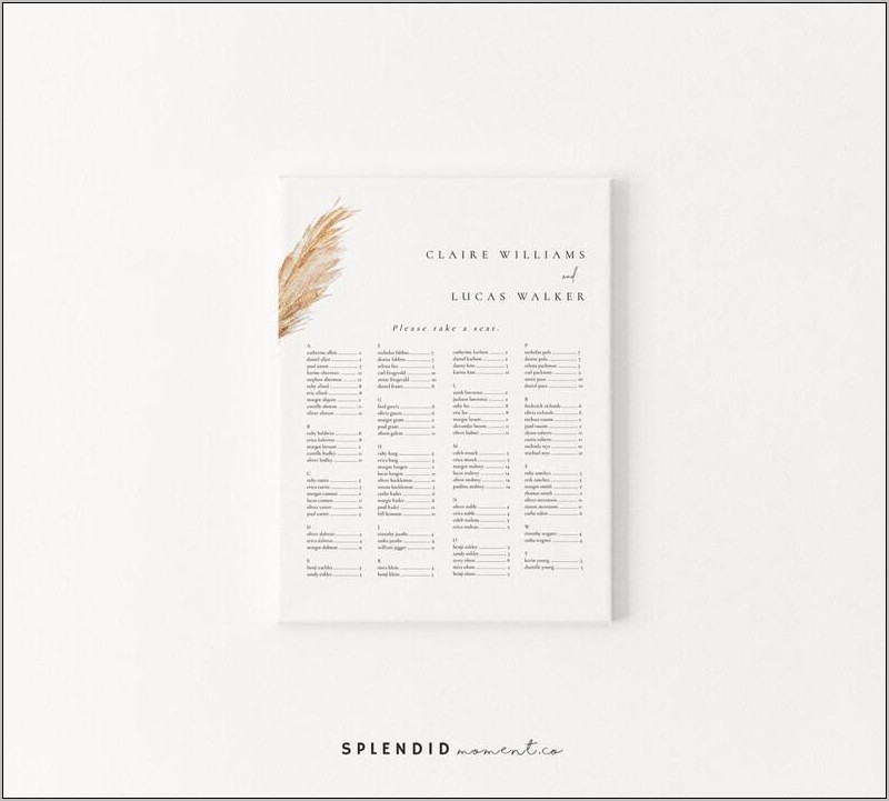 Free Alphabetical Wedding Seating Chart Template