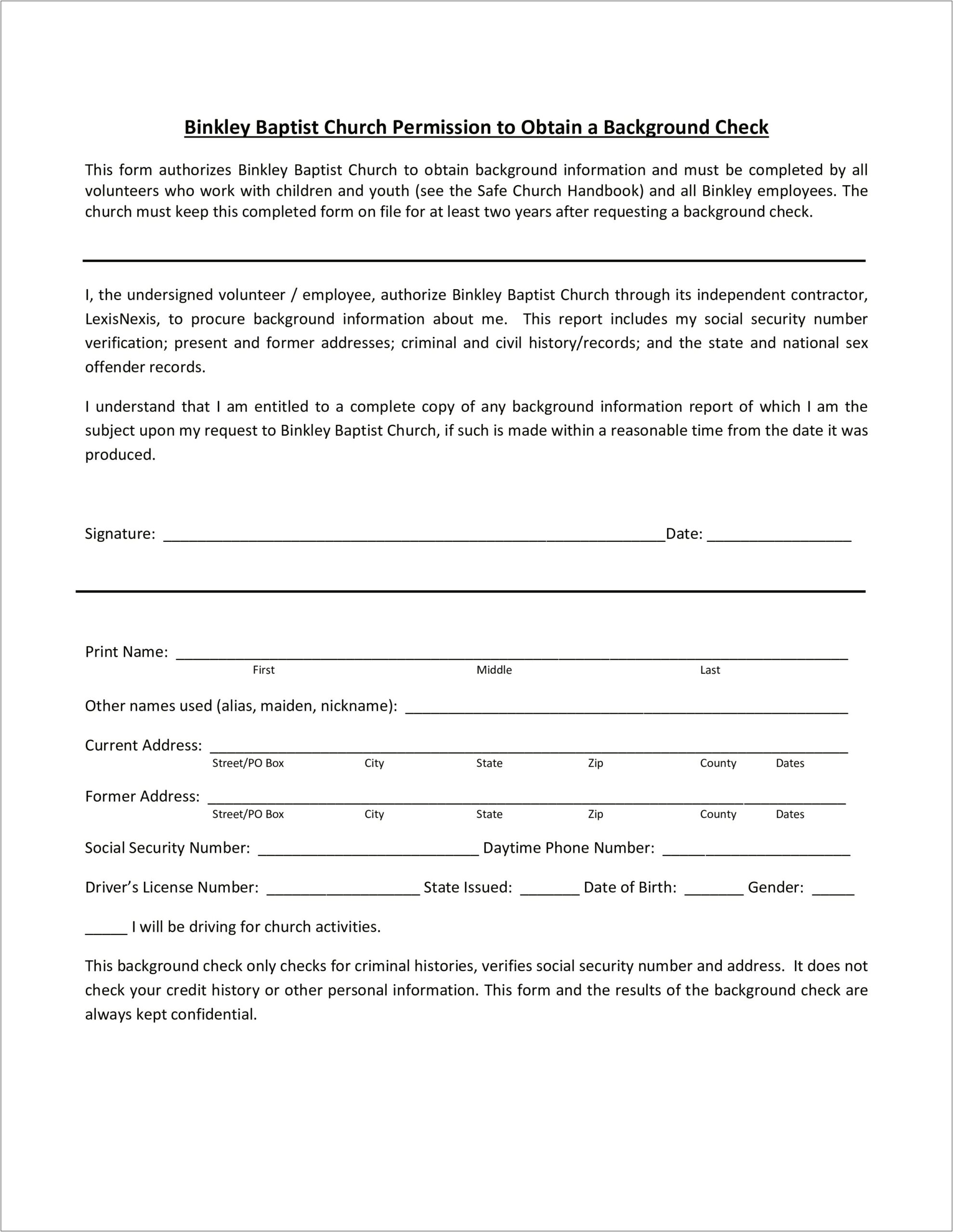 Free Background Check Authorization Form Template