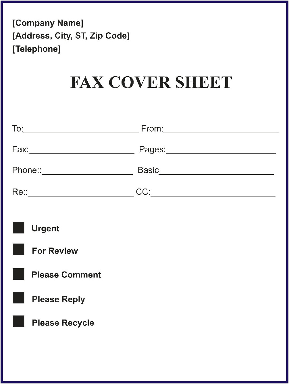 Free Basic Fax Cover Sheet Template