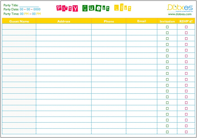Free Birthday Party Guest List Template