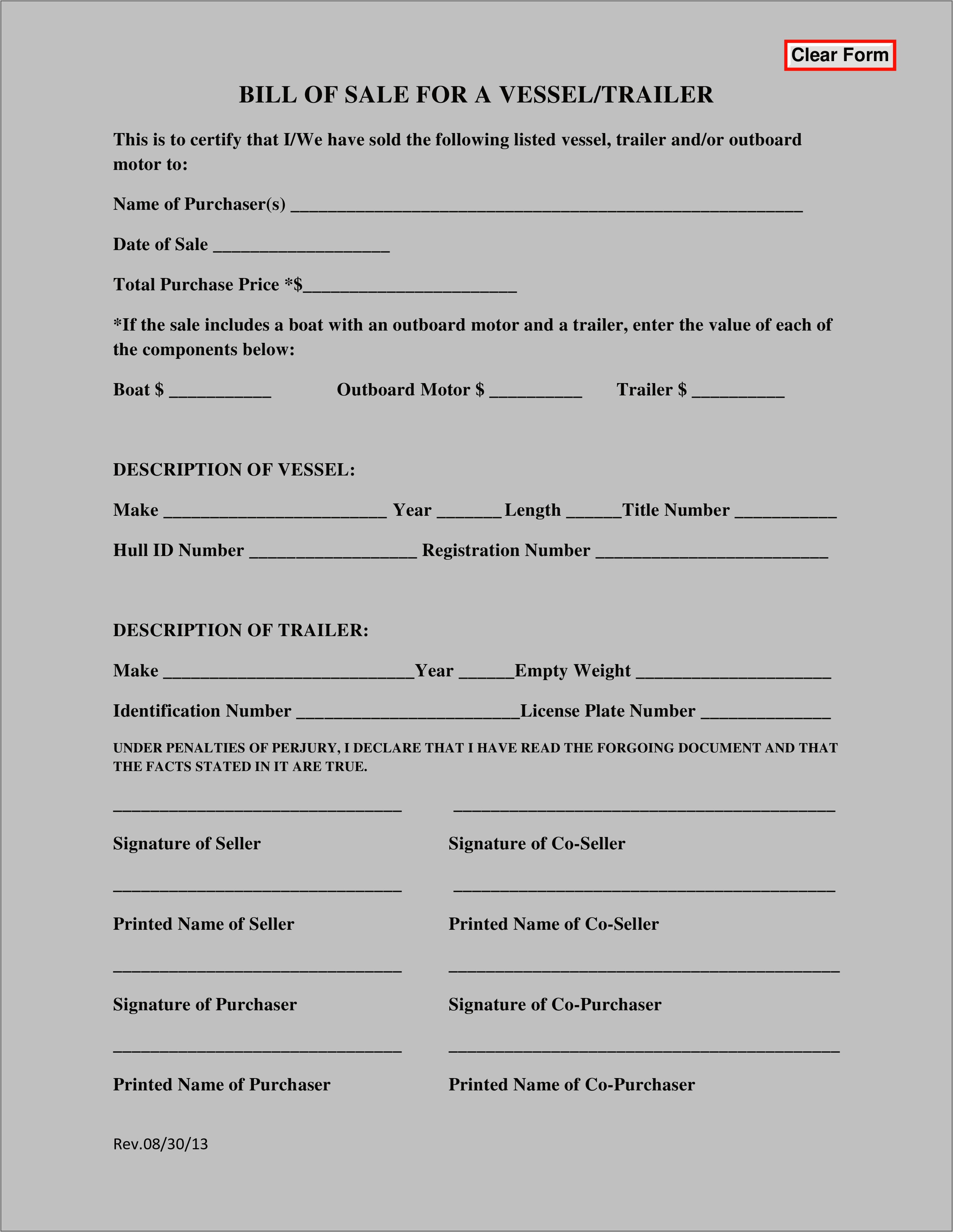 Free Boat Bill Of Sale Template