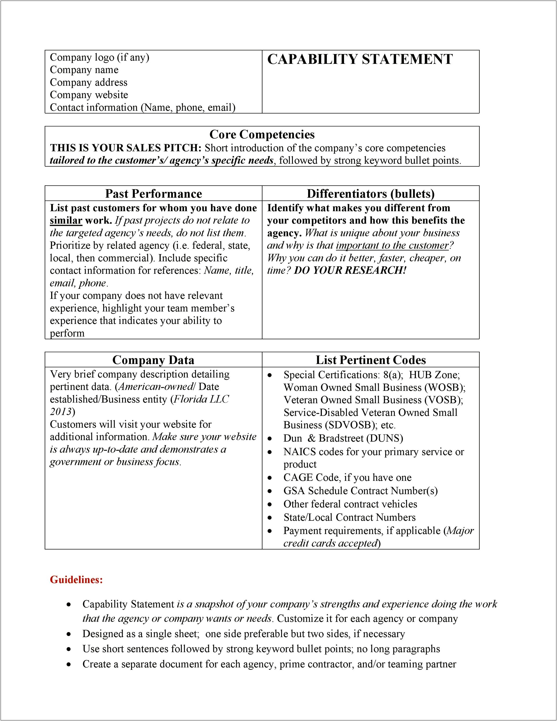 Free Capability Statement Template Word Document