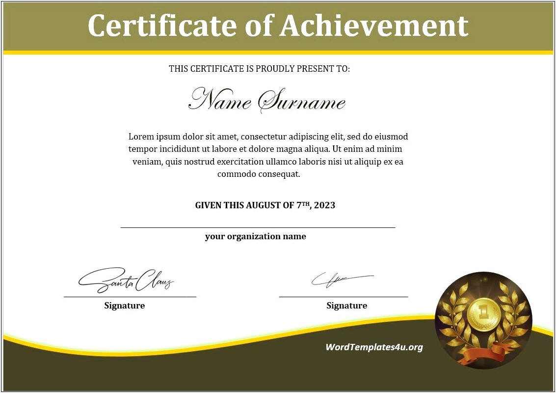 Free Certificate Of Achievement Template Word