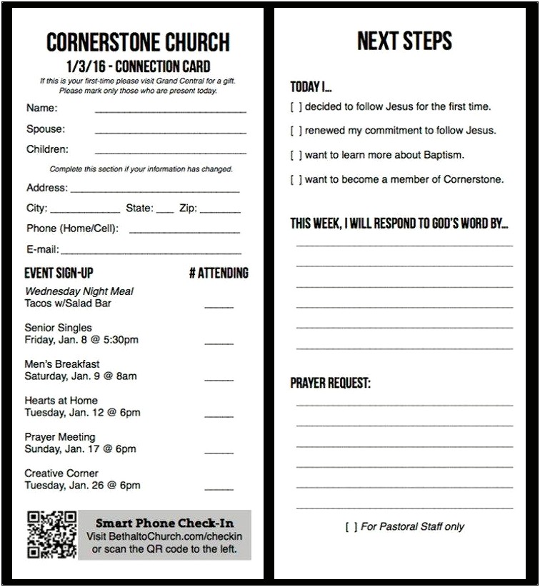 Free Church Connection Cards Template Word
