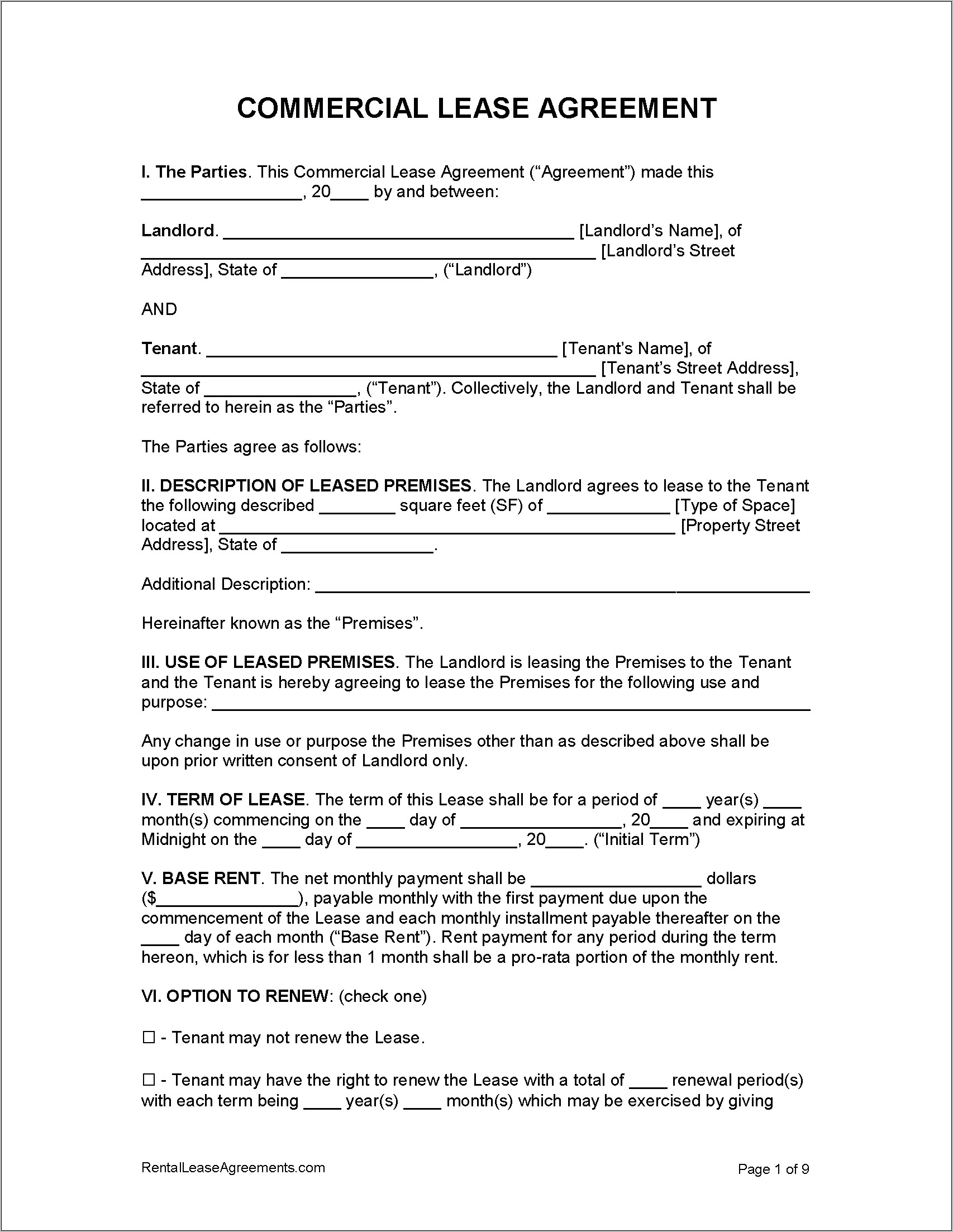 Free Commercial Lease Agreement Ontario Template