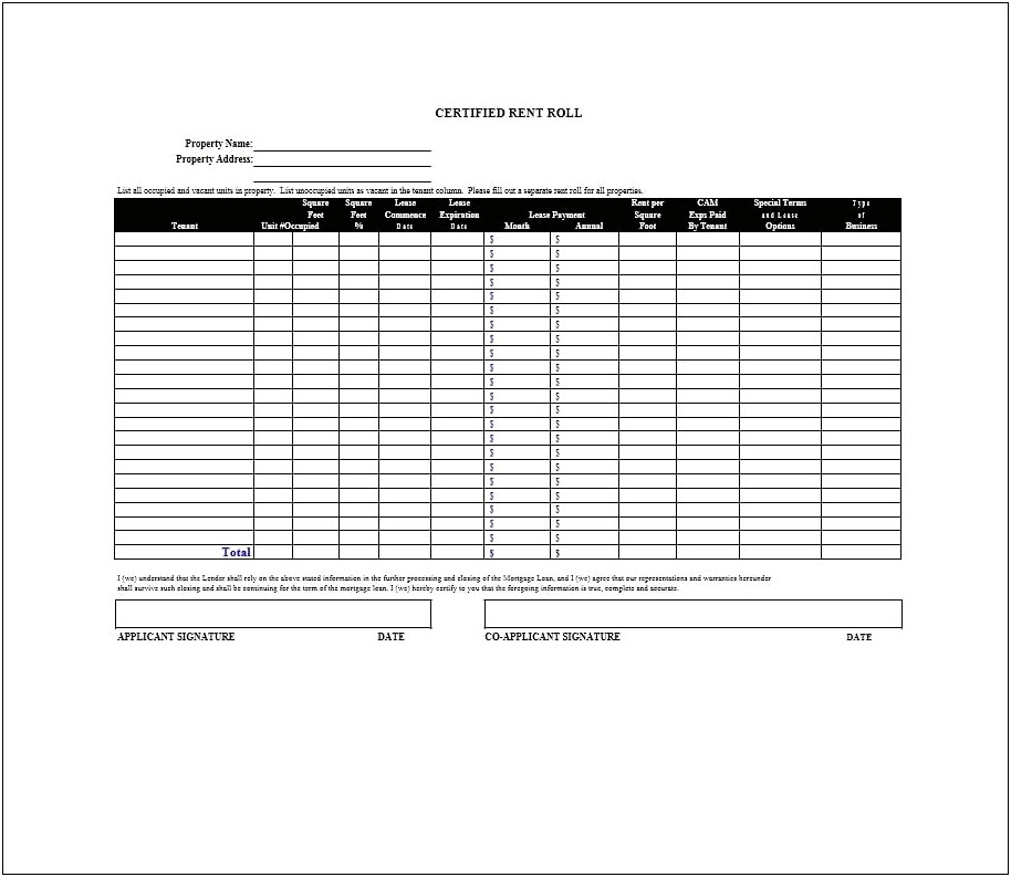 Free Commercial Rent Roll Template Excel