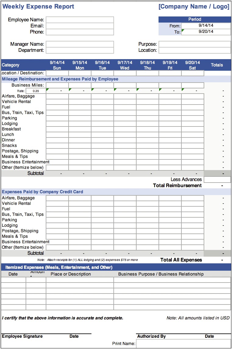 Free Credit Card Expense Report Template