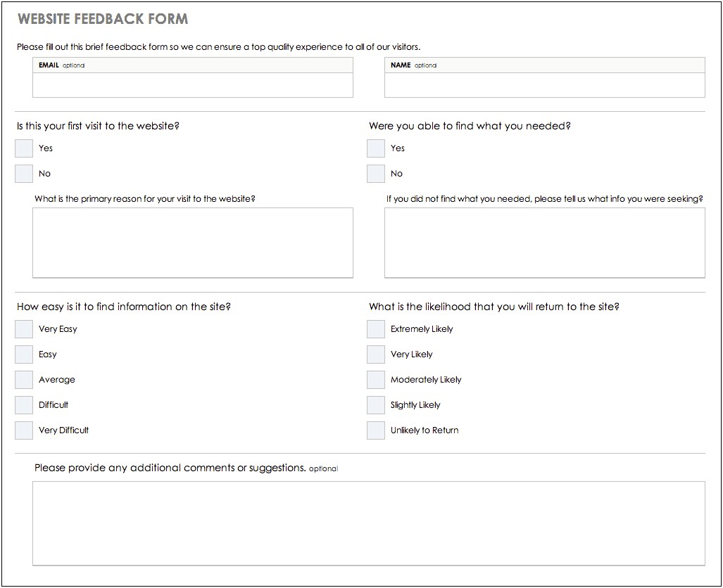 Free Customer Service Feedback Form Template