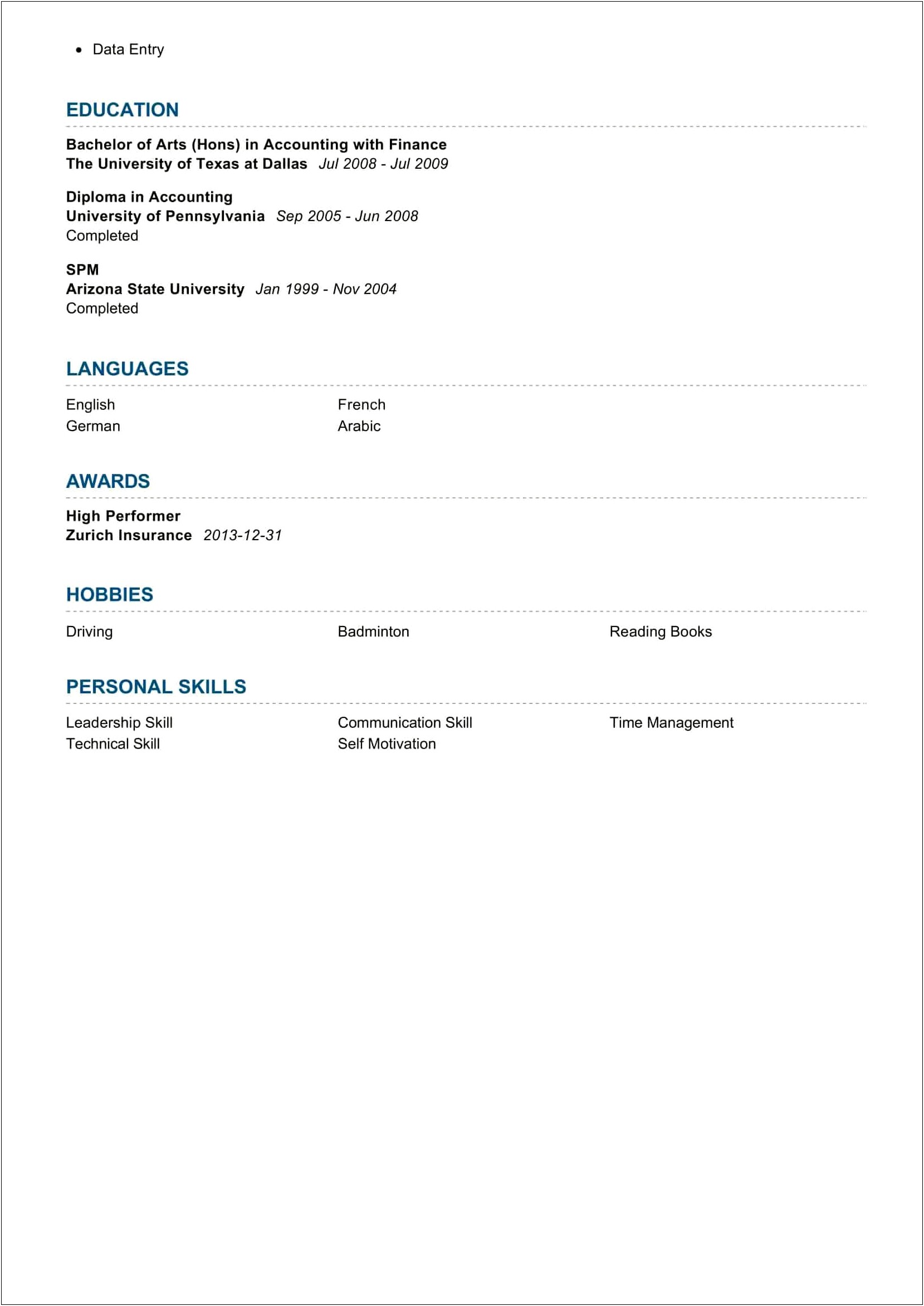 Free Cv Template For Finance Manager