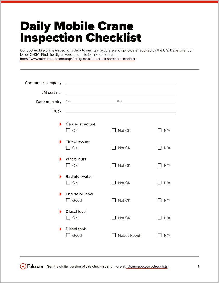Free Daily Equipment Inspection Checklist Template