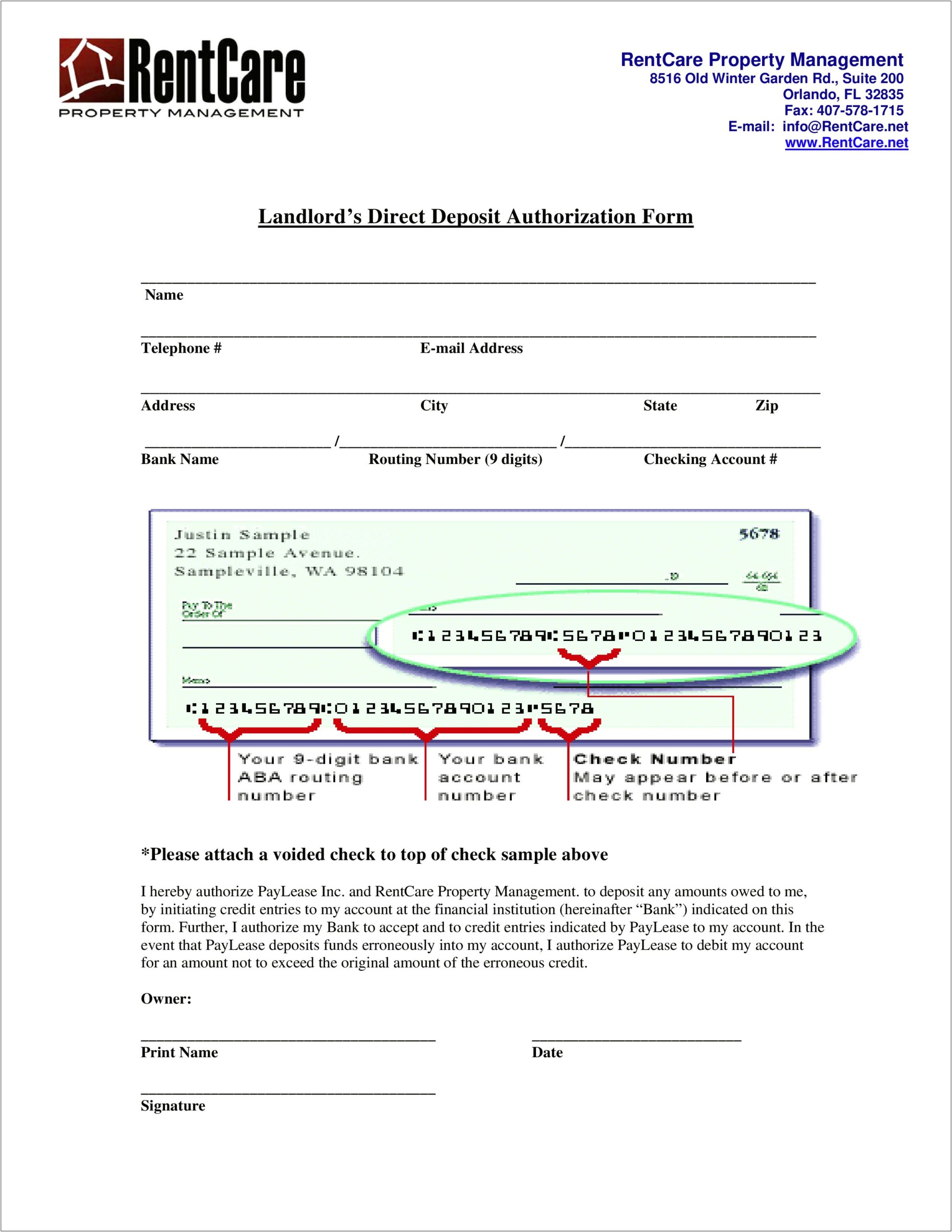 Free Direct Deposit Authorization Form Template