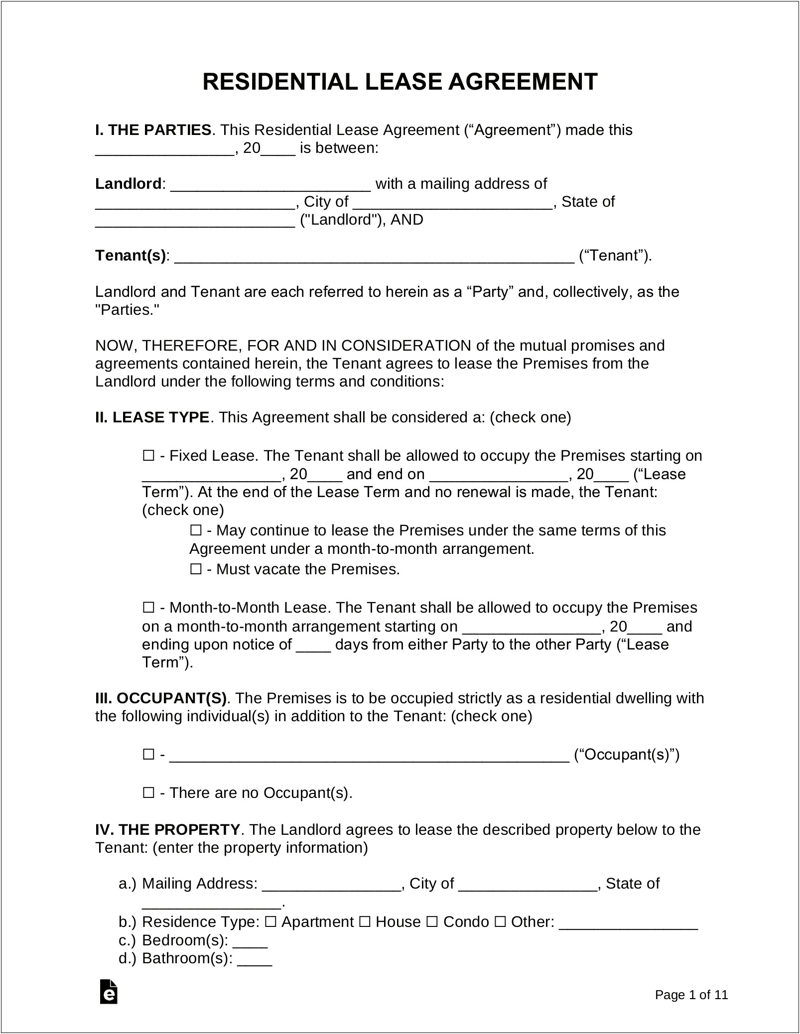 Free Download Residential Lease Agreement Template