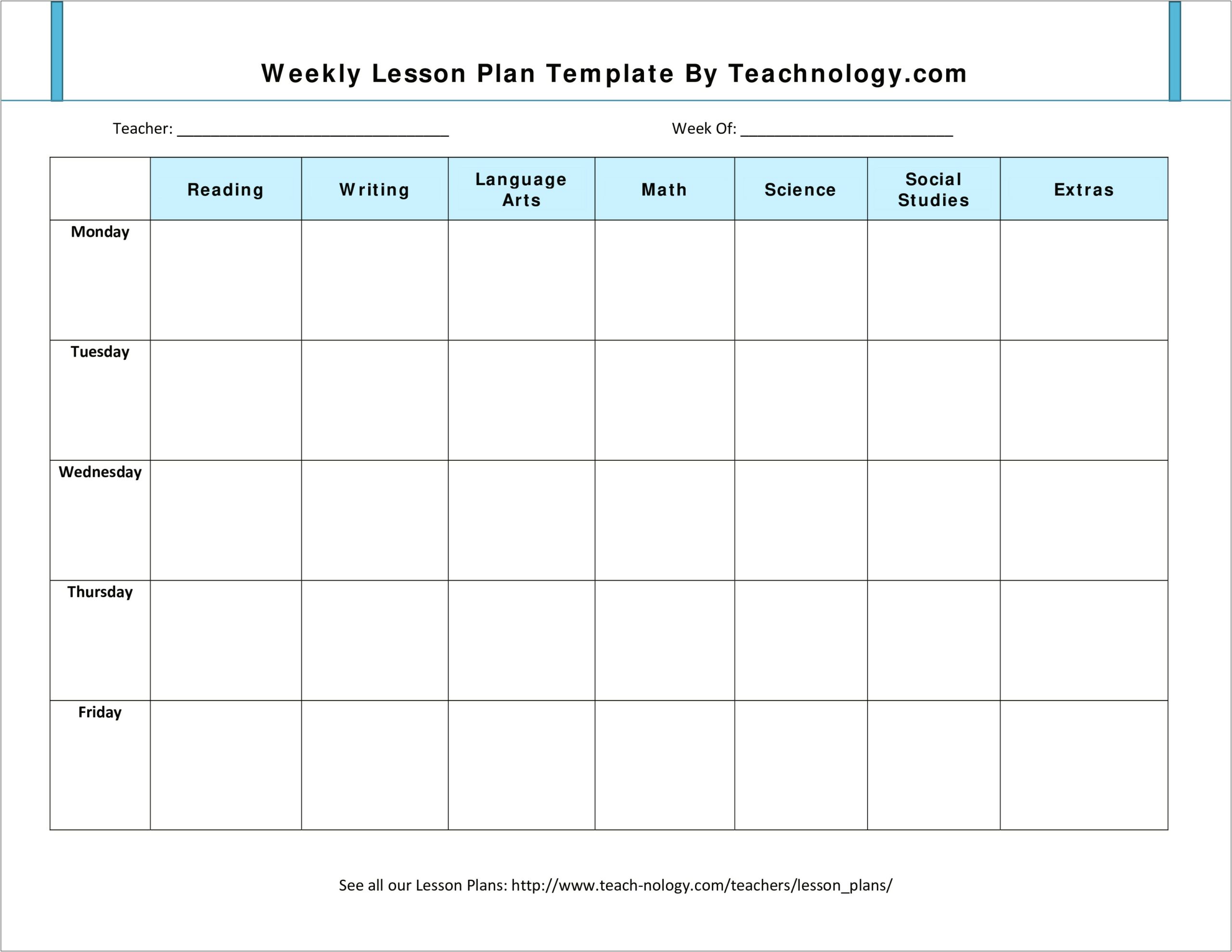 Free Downloadable Weekly Lesson Plan Templates