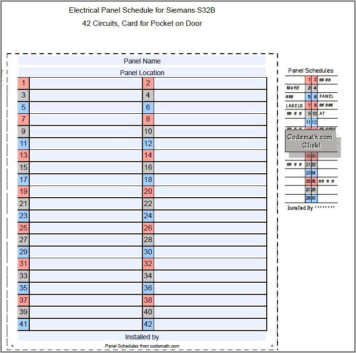 Free Electrical Panel Schedule Template Excel