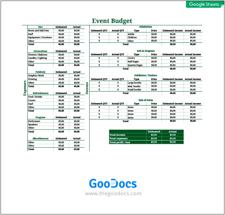 Free Event Budget Template Google Sheets