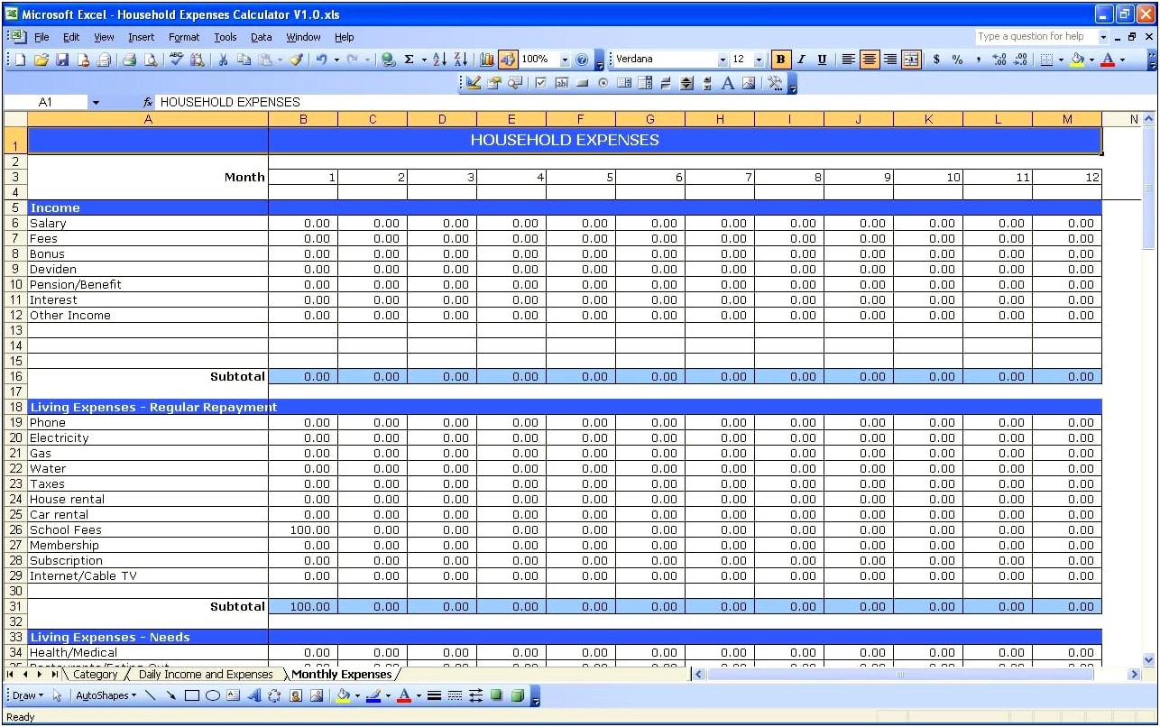 Free Excel Income And Expense Template