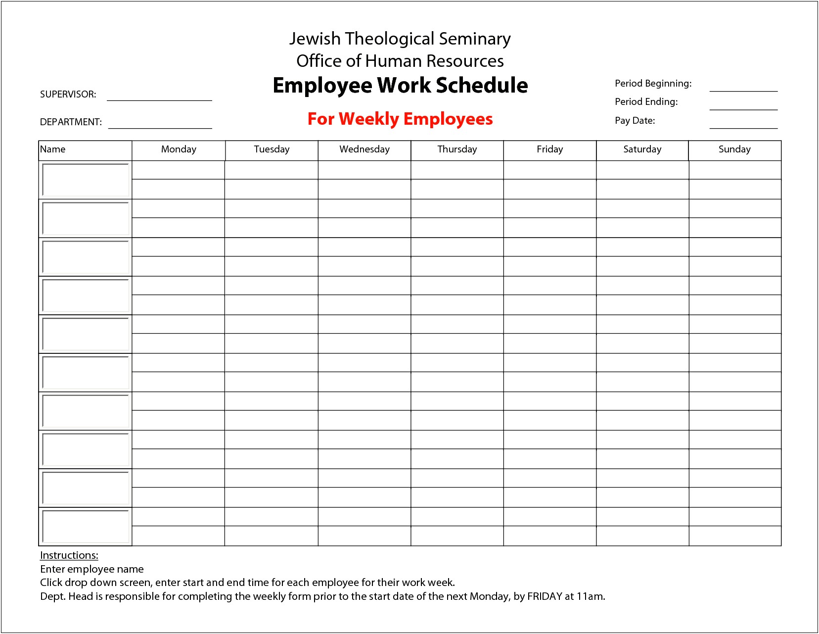 Free Excel Monthly Employee Schedule Template