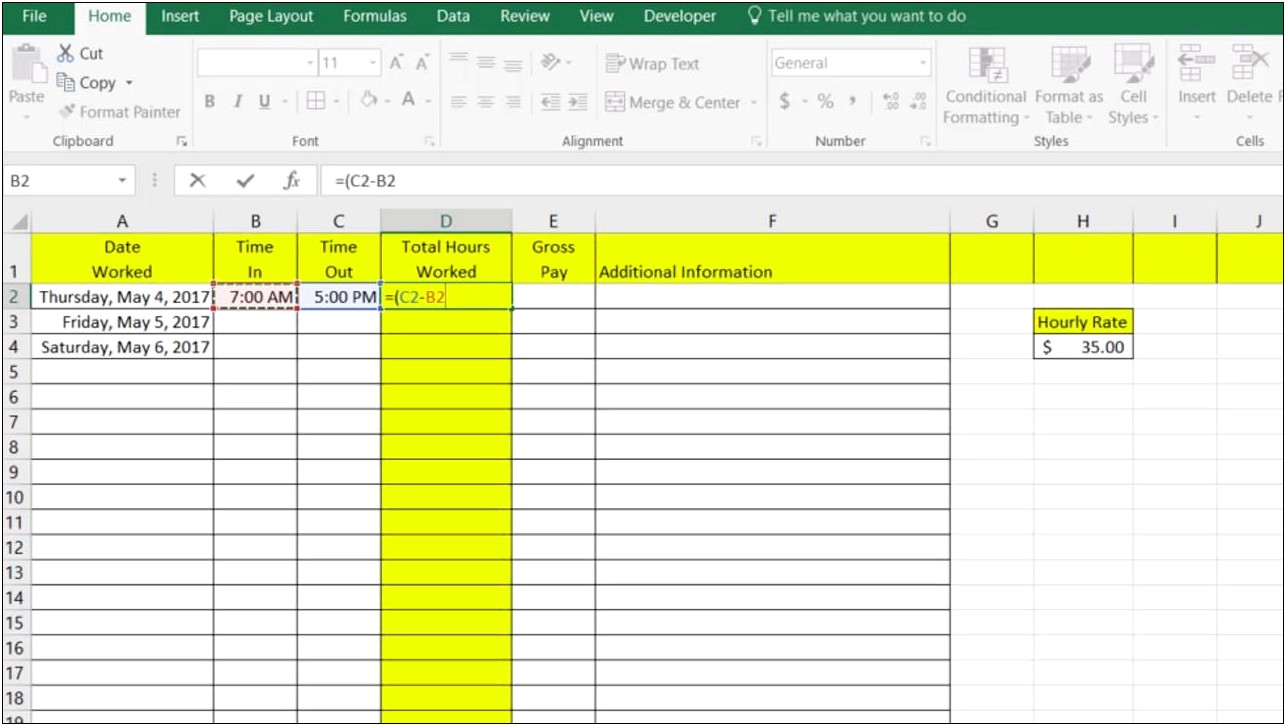 Free Excel Timesheet Template With Formulas