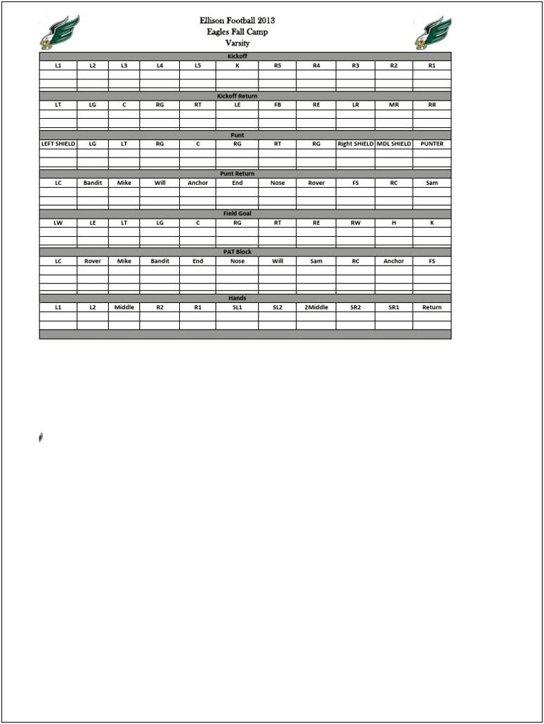 Free Football Depth Chart Template Excel