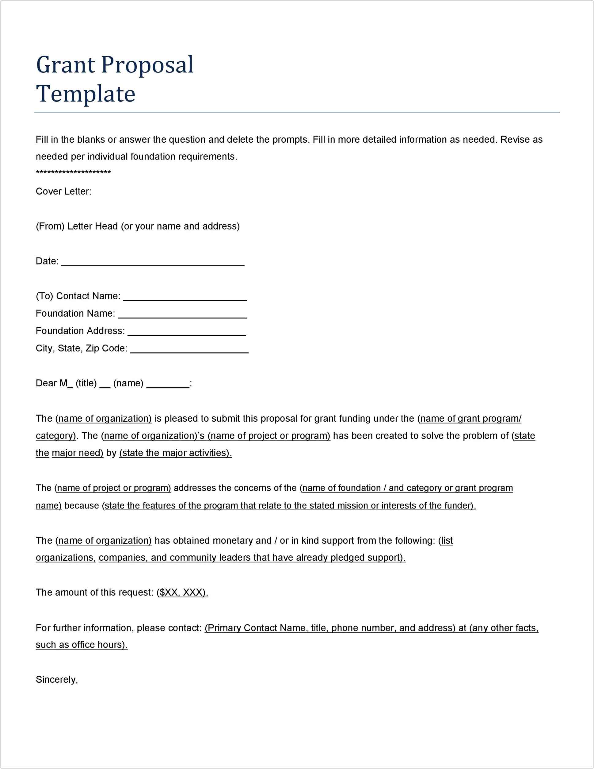 Free Grant Proposal Cover Letter Template