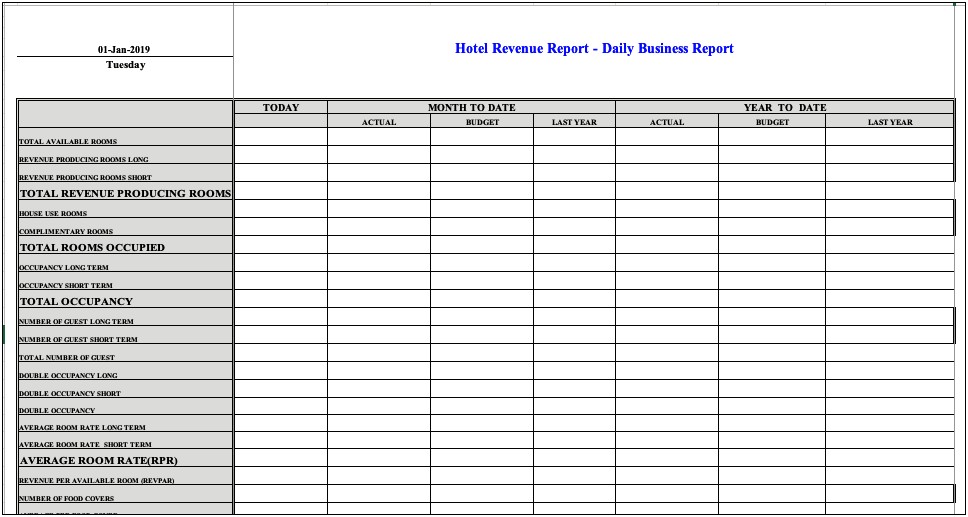 Free Hotel Revenue Management Excel Template
