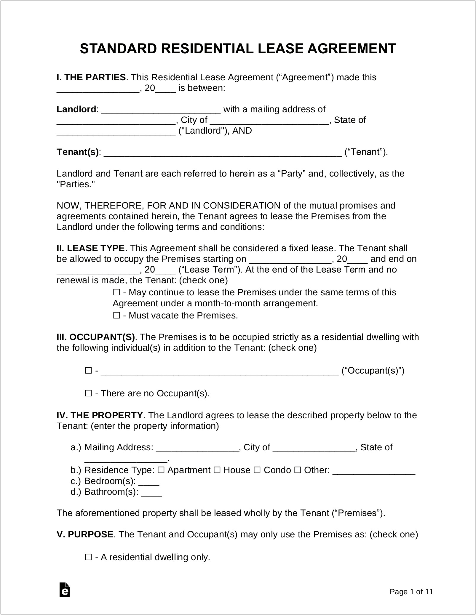 Free House Rental Lease Agreement Templates