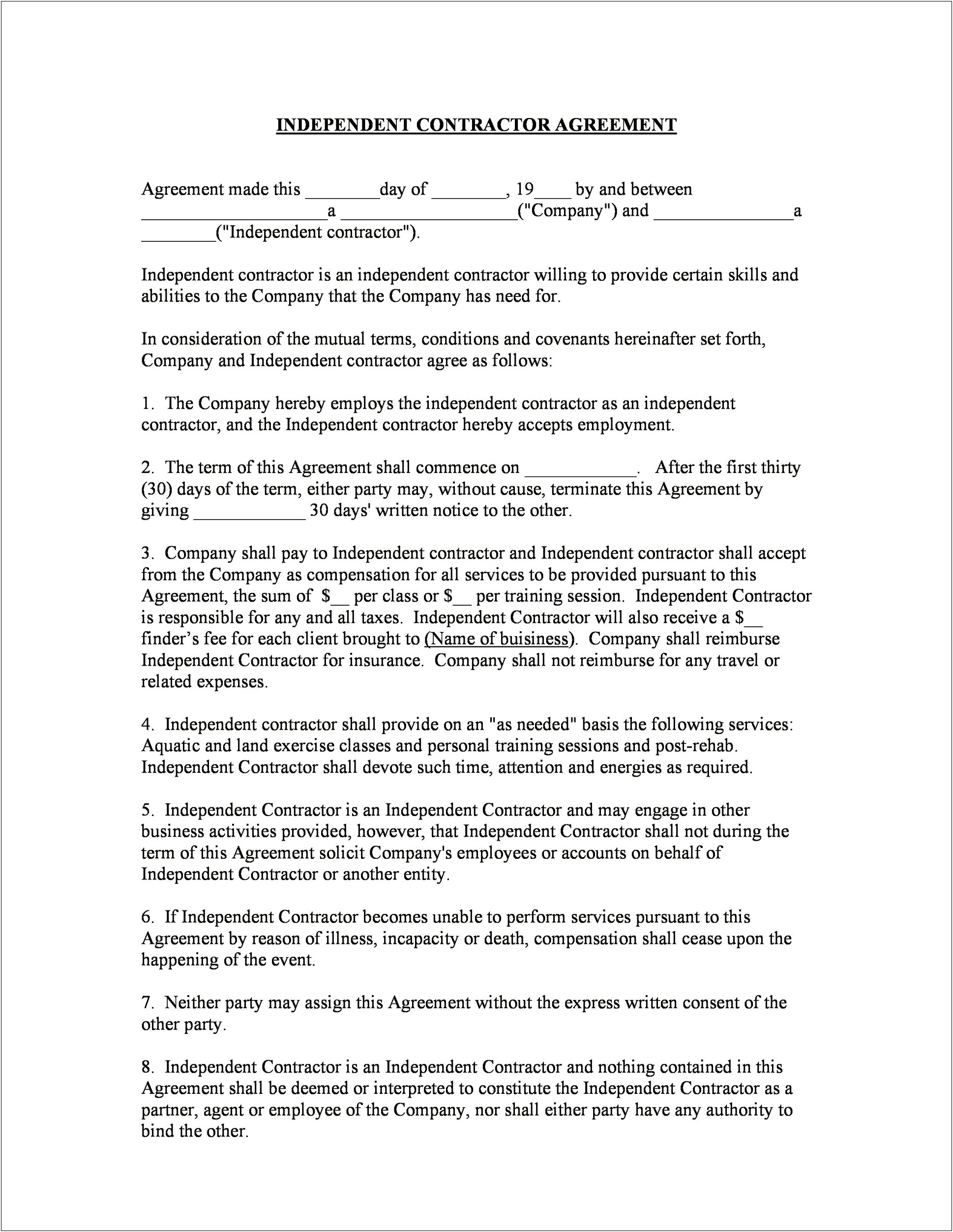 Free Independent Contractor Agreement Template Australia