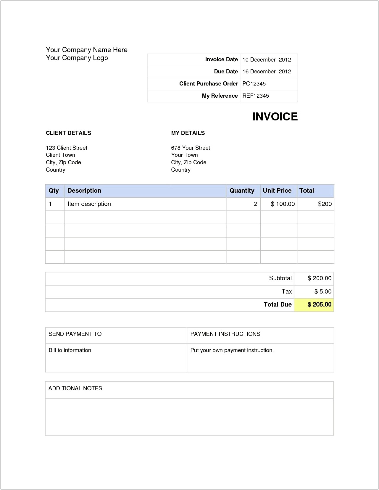 Free Invoice Template Microsoft Word 2007