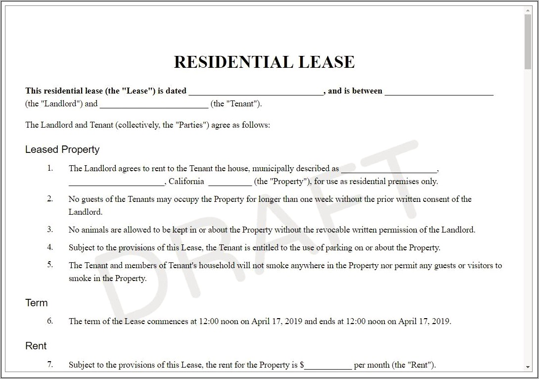 Free Landlord Tenant Lease Agreement Template