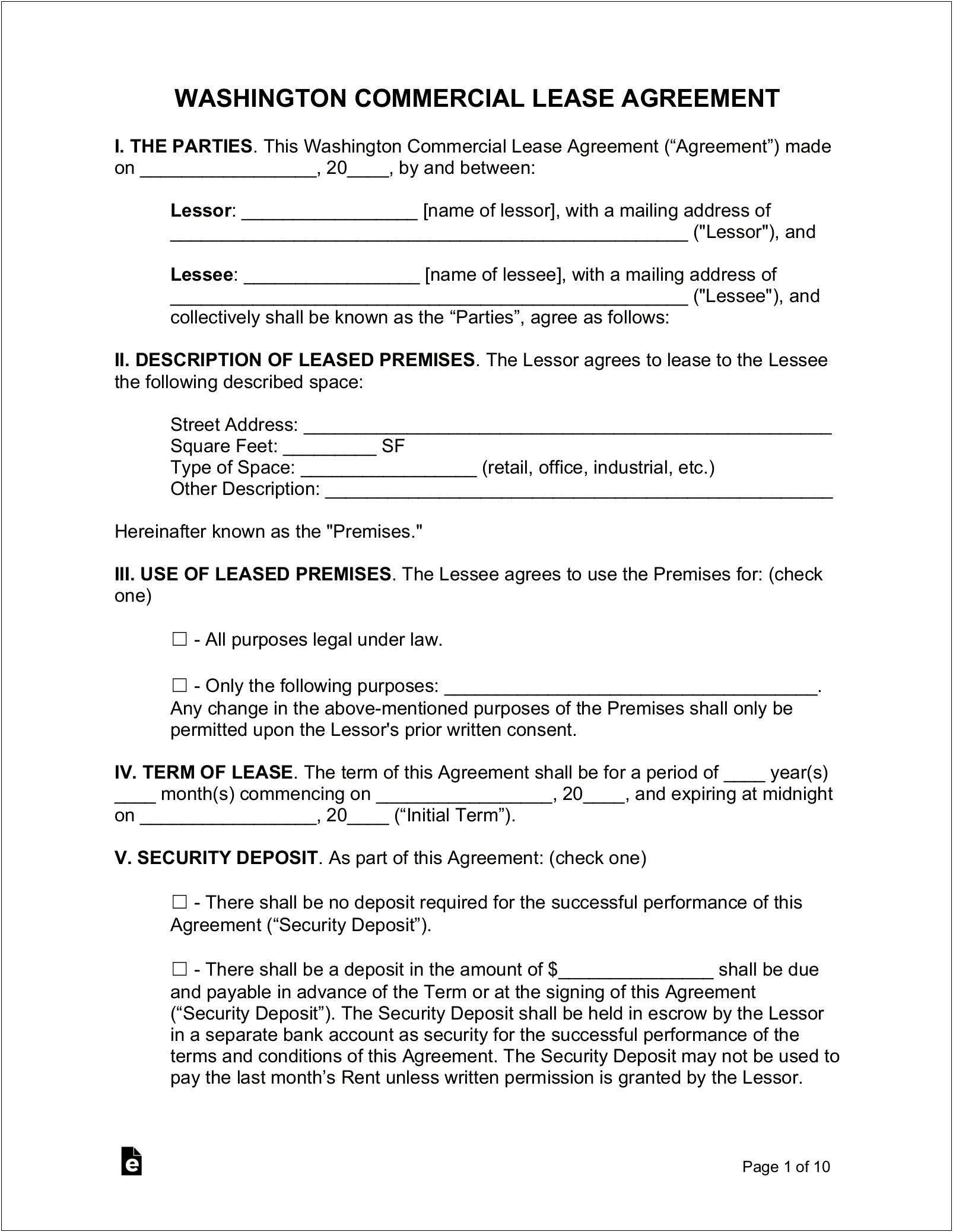 Free Lease Agreement Template Washington State