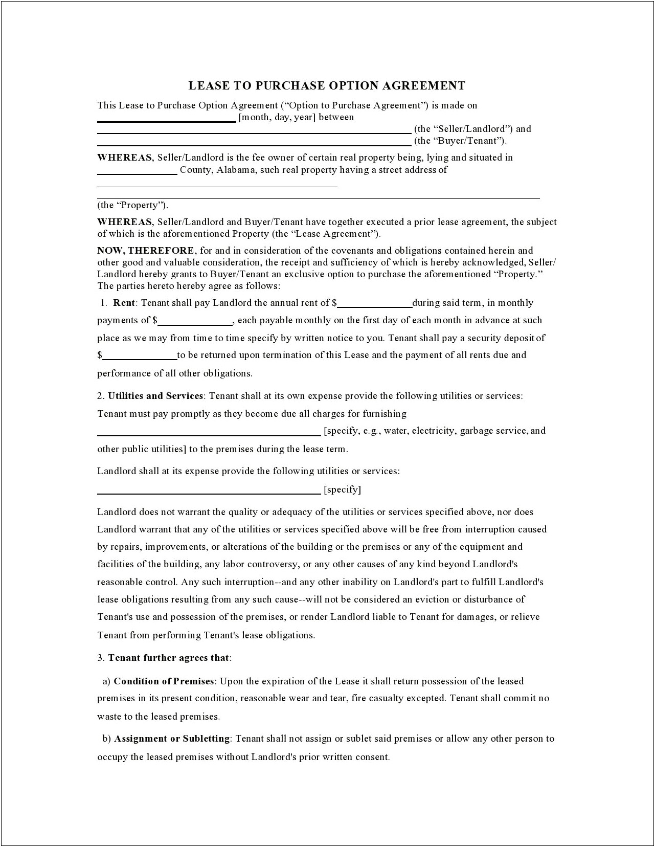 Free Lease To Own Agreement Template