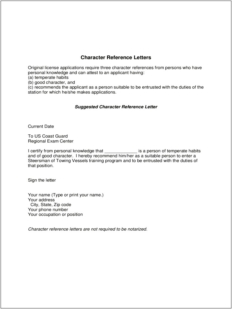 Free Letter Of Character Reference Template