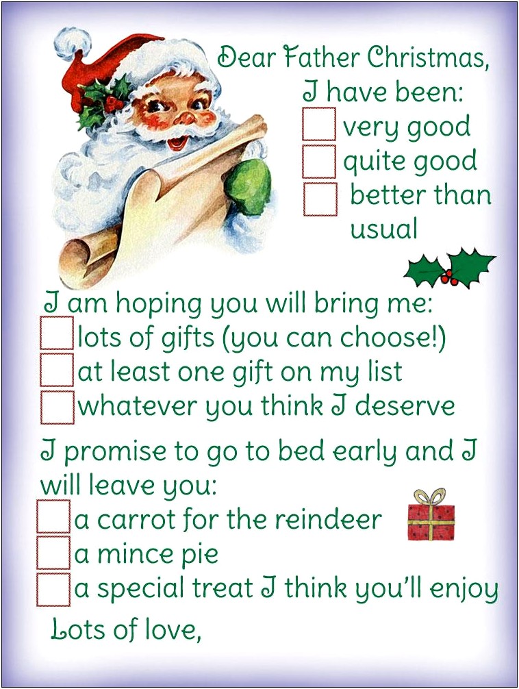 Free Letter To Father Christmas Template