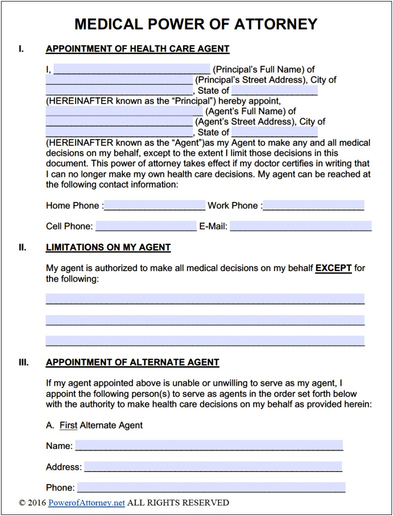 Free Medical Power Of Attorney Template