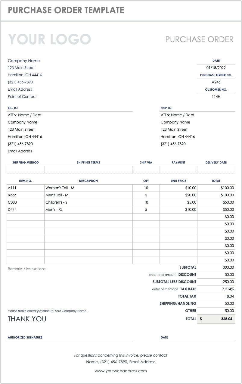 Free Microsoft Excel Purchase Order Template