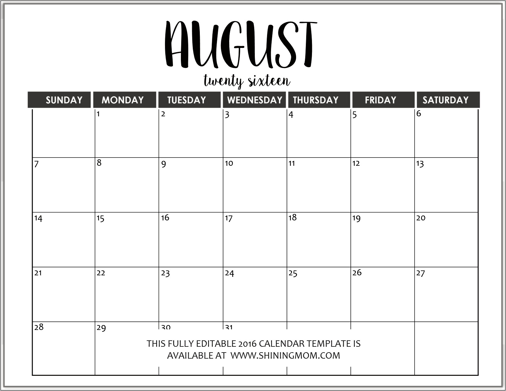 Free Microsoft Word Calendar Template 2016
