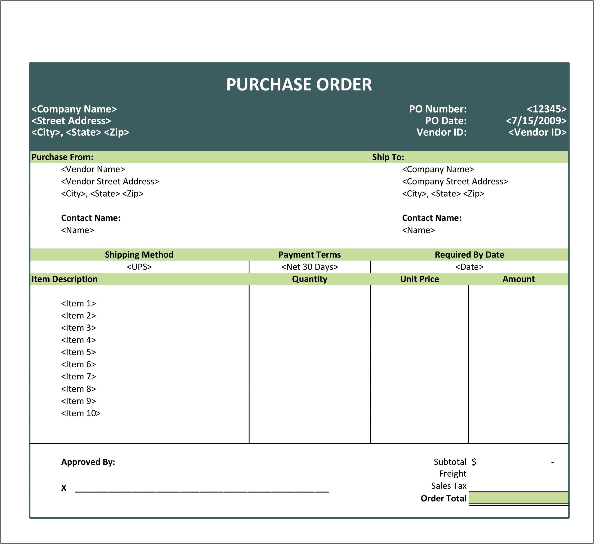 Free Microsoft Word Purchase Order Template