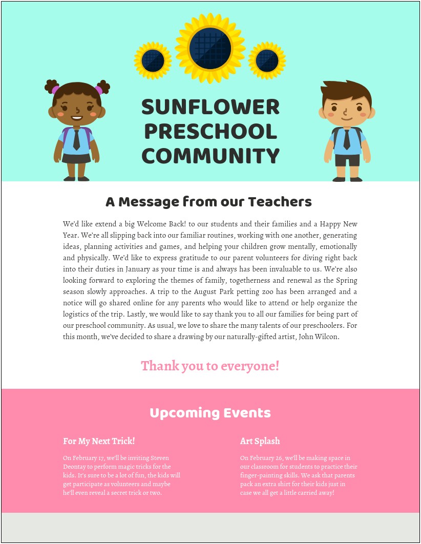 Free Newsletter Templates For Preschool Teachers