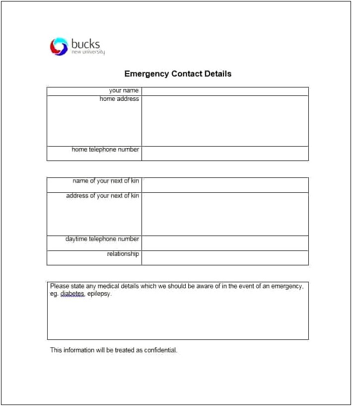 Free Next Of Kin Form Template