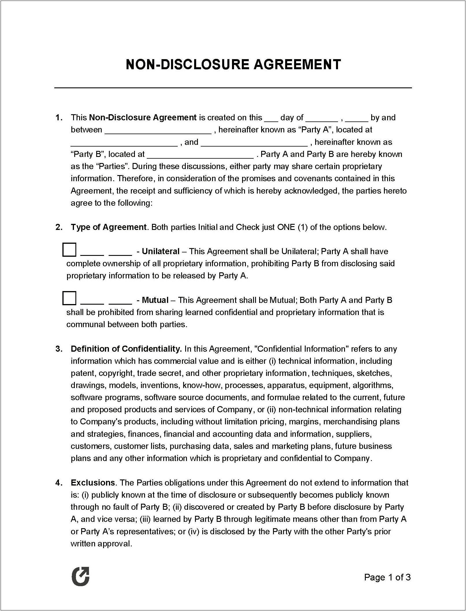 Free Non Disclosure Agreement Form Template