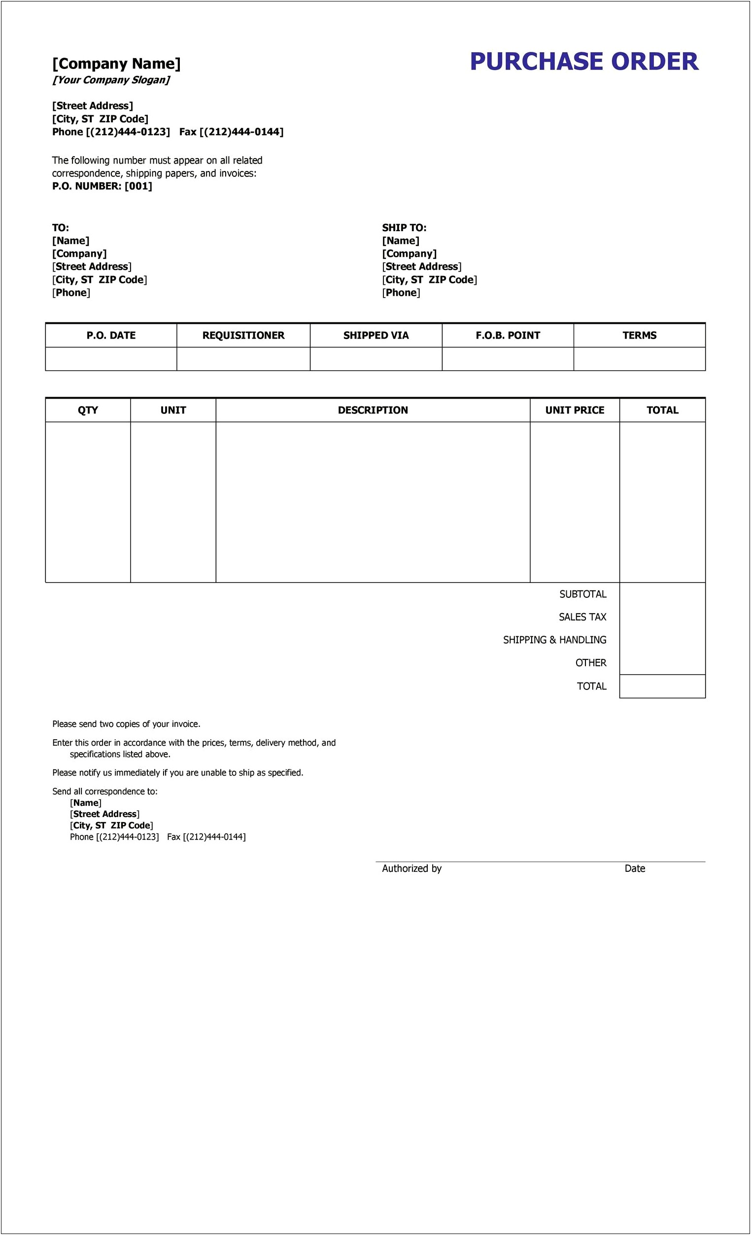 Free Online Purchase Order Form Templates