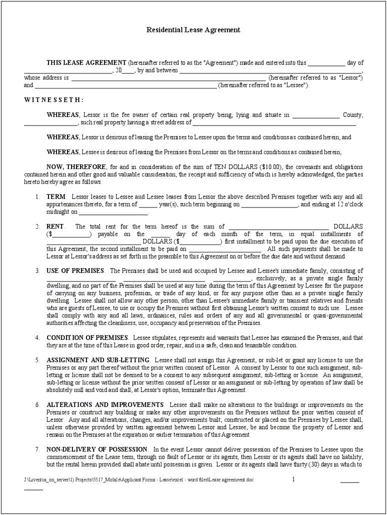 Free Online Residential Lease Agreement Template