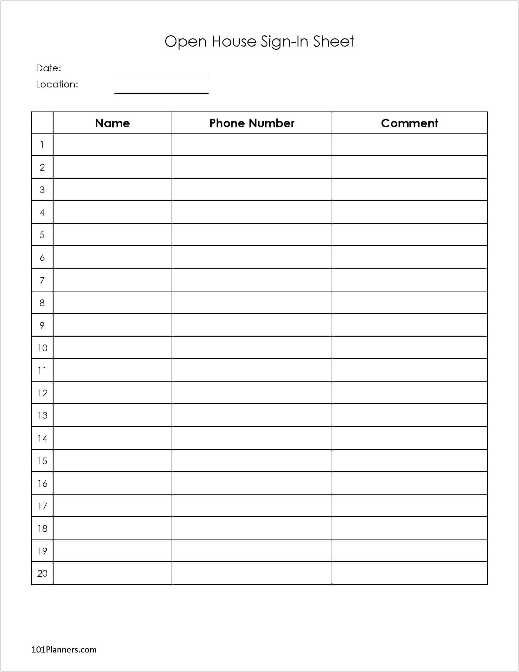 Free Open House Guest Register Template