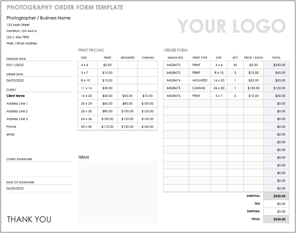 Free Order Form Template For Mac