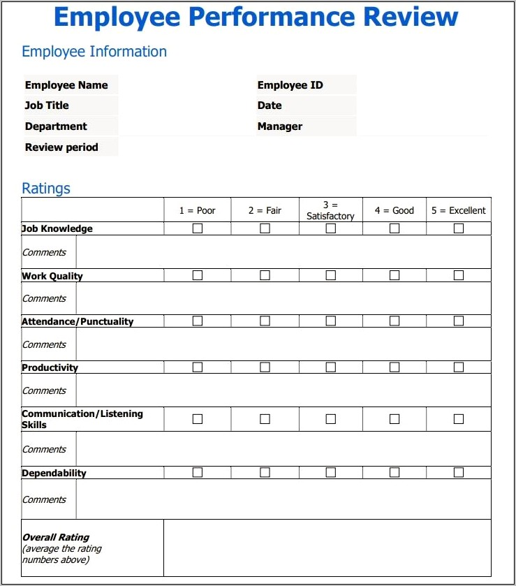 Free Performance Review Template For Managers