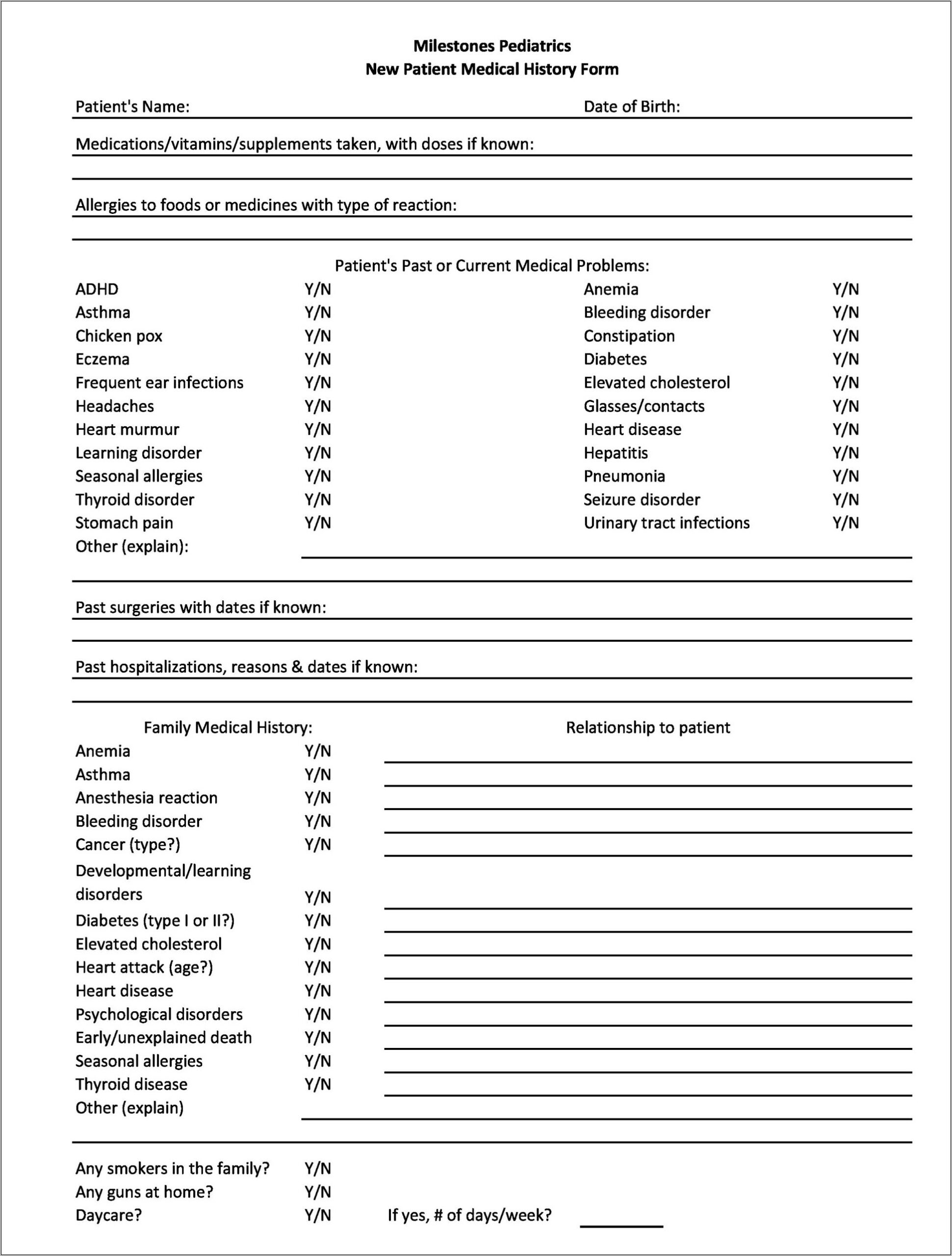 Free Personal Medical History Template Form